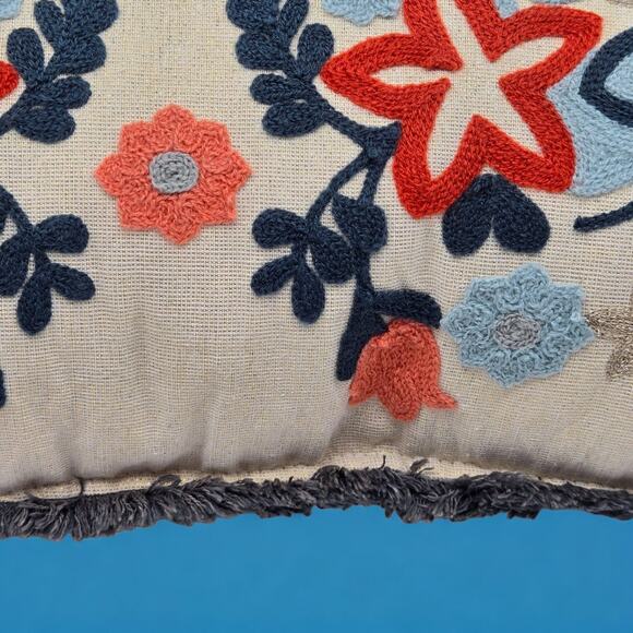 Set of 2 Embroidered Fringed Bold Floral Lumbar Throw Pillows Approx. 24x13x4" - Picture 9 of 16